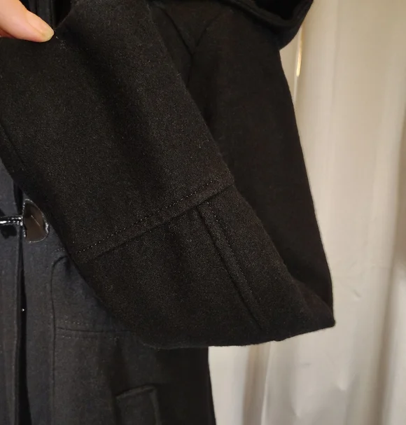 Guess Wool Pea Coat, Women Hooded, Black ButtonUp Pockets, Collar, Lining, S/M - Picture 13 of 15